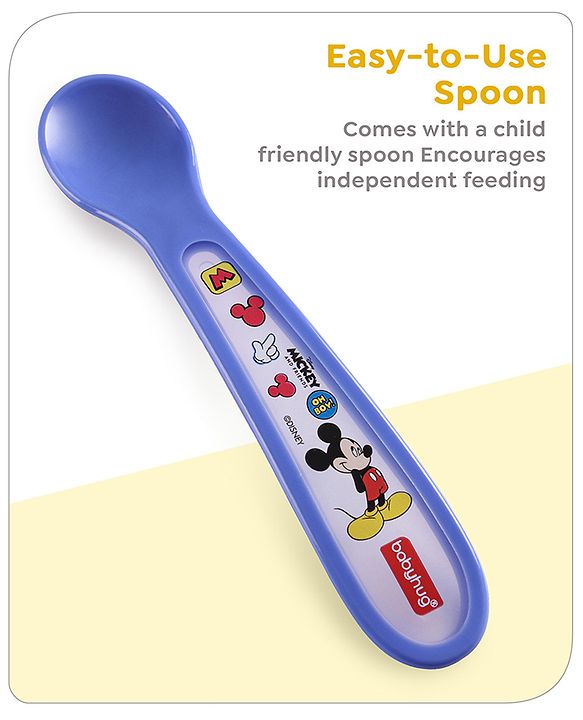 Babyhug Disney Mickey Mouse Designed Suction Bowl with Lid & Spoon Blue  - 300 ml