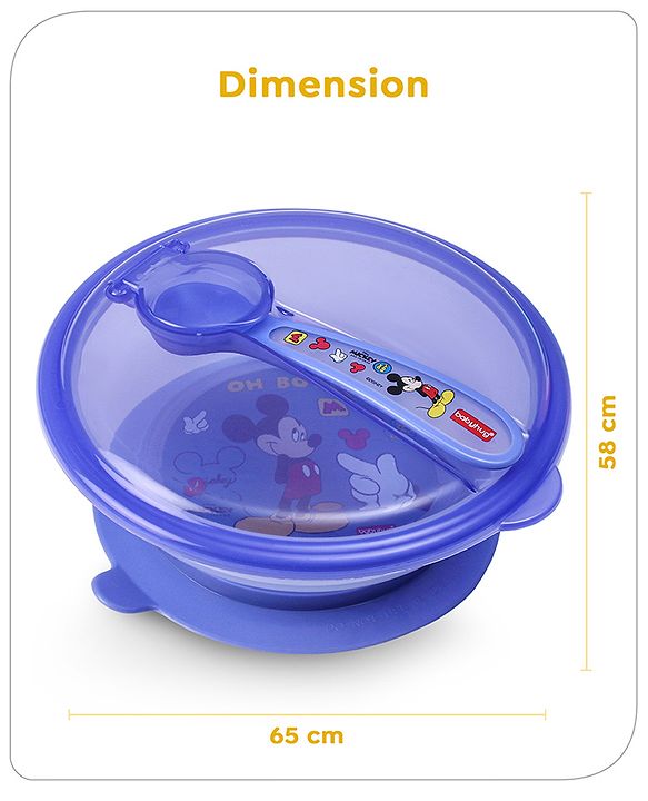 Babyhug Disney Mickey Mouse Designed Suction Bowl with Lid & Spoon Blue  - 300 ml
