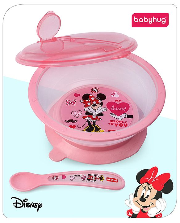Babyhug Disney Mickey Mouse Designed Suction Bowl with Lid & Spoon Blue  - 300 ml
