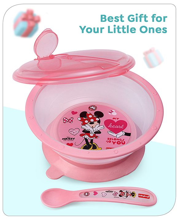 Babyhug Disney Mickey Mouse Designed Suction Bowl with Lid & Spoon Blue  - 300 ml