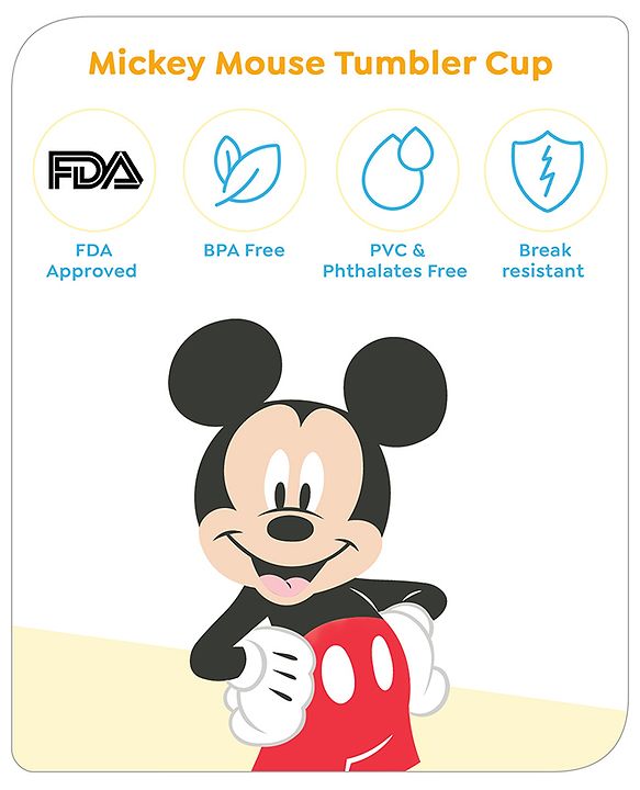 Babyhug Disney Mickey Mouse Tumbler Cup| Food Grade Material| Lightweight & Sturdy| Dishwasher Safe| For Hot & Cold Beverages| BPA Free Blue - 180 ml