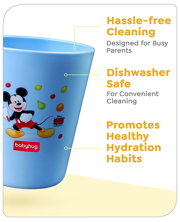 Babyhug Disney Mickey Mouse Tumbler Cup| Food Grade Material| Lightweight & Sturdy| Dishwasher Safe| For Hot & Cold Beverages| BPA Free Blue - 180 ml