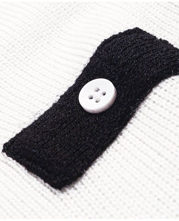 Pine Kids Knit Full Sleeves Woolen Dress with Colour Block Design - White & Black