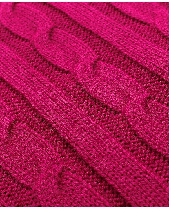Pine Kids Knitted Full Raglan Sleeves Collar Neck Front Open Sweater With Cable Knit Design - Dark Pink