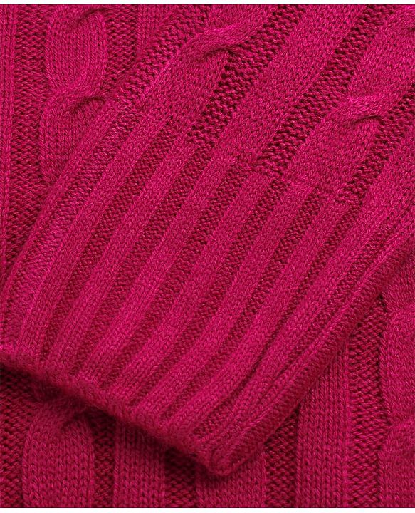 Pine Kids Knitted Full Raglan Sleeves Collar Neck Front Open Sweater With Cable Knit Design - Dark Pink