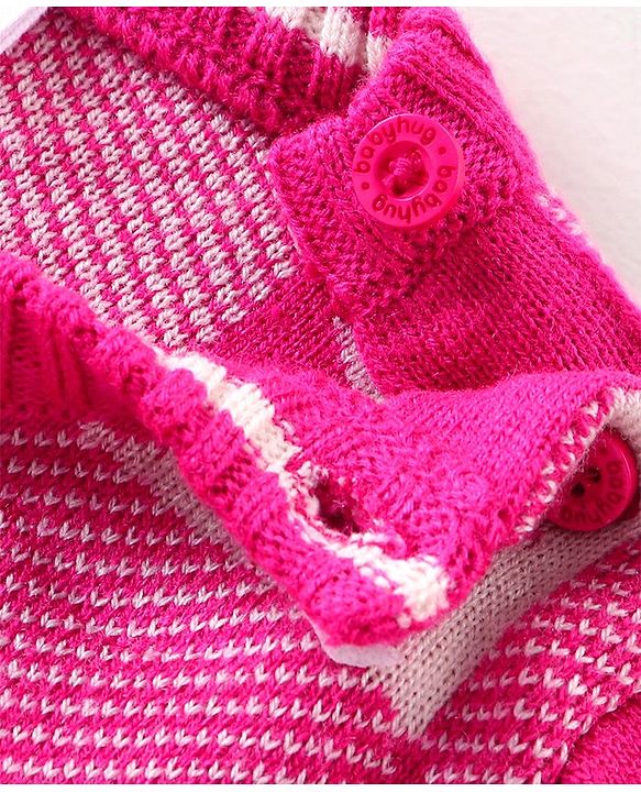 Babyhug Knitted Full Sleeves Pullover Sweater with Checkered & Star Design - Pink