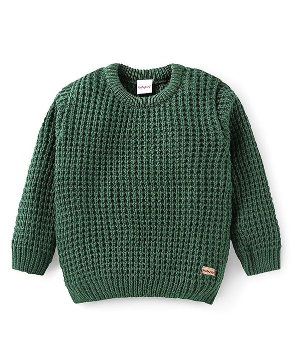 Babyhug Full Sleeves Cable Knit Design Solid Color  Pullover - Dark Green