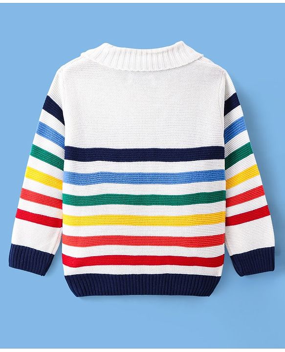 Pine Kids Knit Full Sleeves Pullover with Stripe Design - White Red & Black
