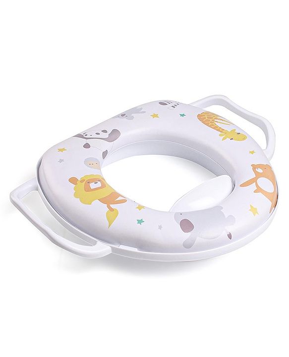 Babyhug Soft Cushioned Baby Potty Seat with Handle & Animal Print -  White