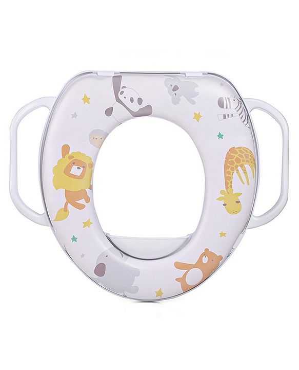 Babyhug Soft Cushioned Baby Potty Seat with Handle & Animal Print -  White
