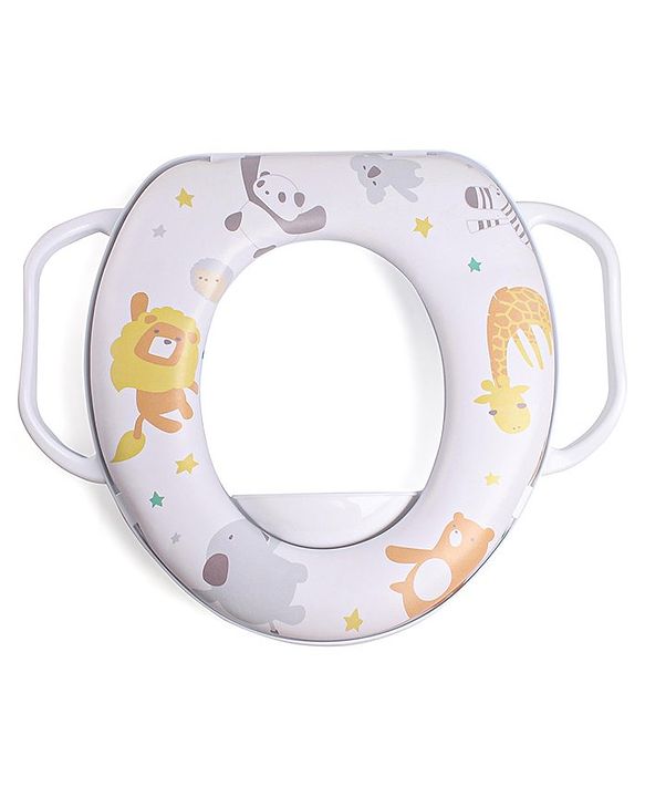 Babyhug Soft Cushioned Baby Potty Seat with Handle & Animal Print -  White