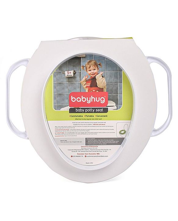 Babyhug Soft Cushioned Baby Potty Seat with Handle & Animal Print -  White
