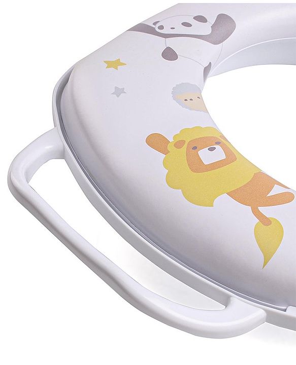 Babyhug Soft Cushioned Baby Potty Seat with Handle & Animal Print -  White