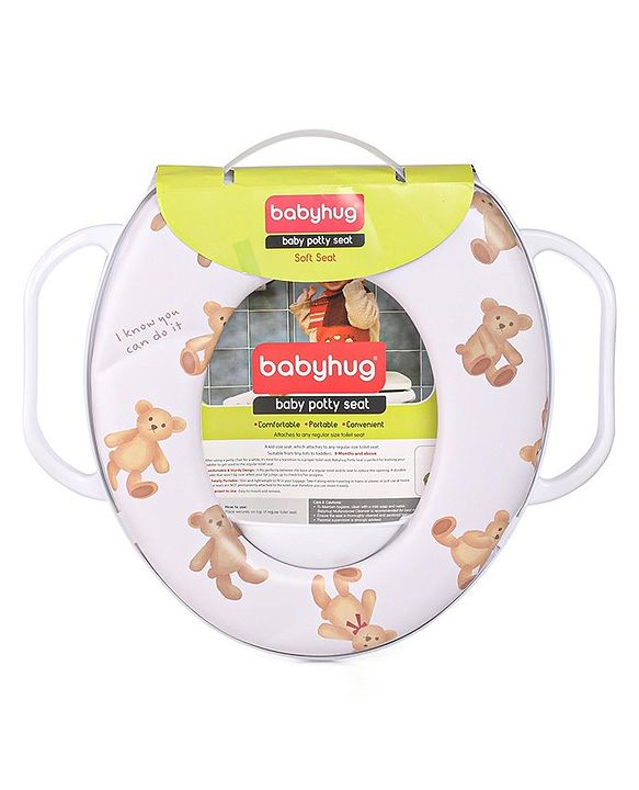 Babyhug Baby Potty Seat with Handle & Bear Print -  White