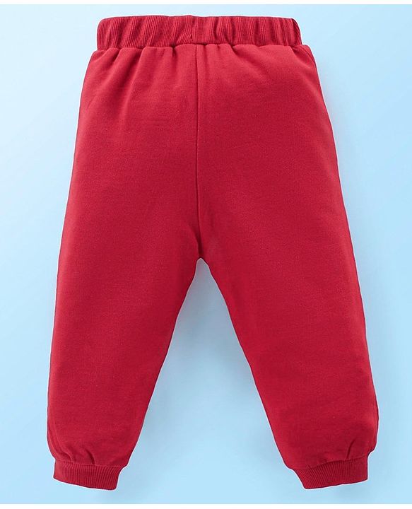 Babyhug Disney Cotton Knit Full Sleeves T-Shirt & Jogger Set with Mickey Mouse Graphics - Red & White