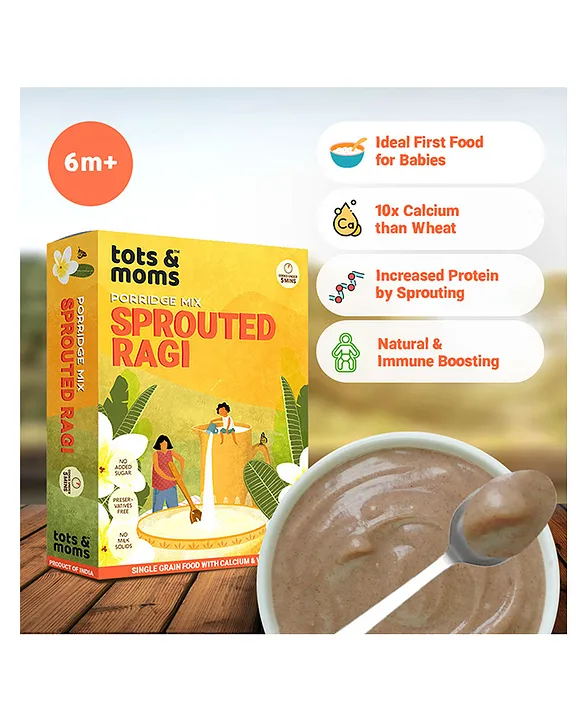 Tots Moms Sprouted Ragi Powder for Baby 8+ Months, 200g