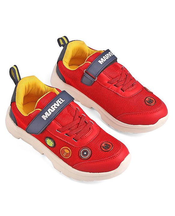 Pine Kids Marvel Velcro Closure Sneakers With Avengers Jibbitz Applique - Red