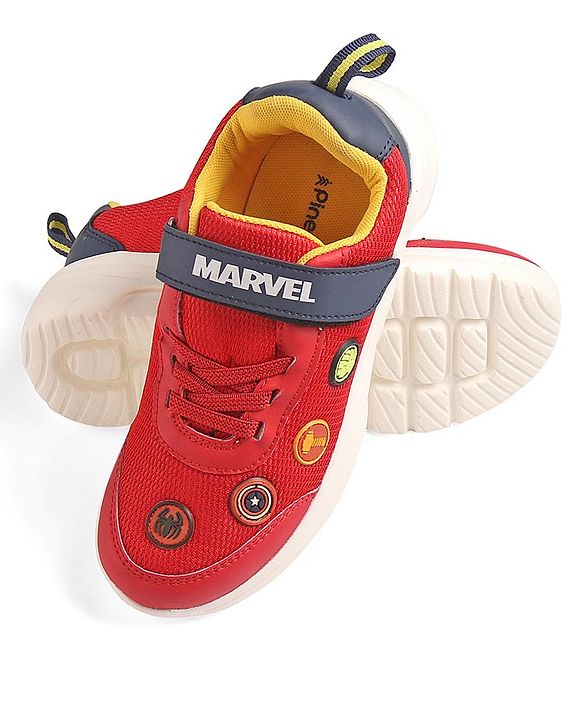Pine Kids Marvel Velcro Closure Sneakers With Avengers Jibbitz Applique - Red