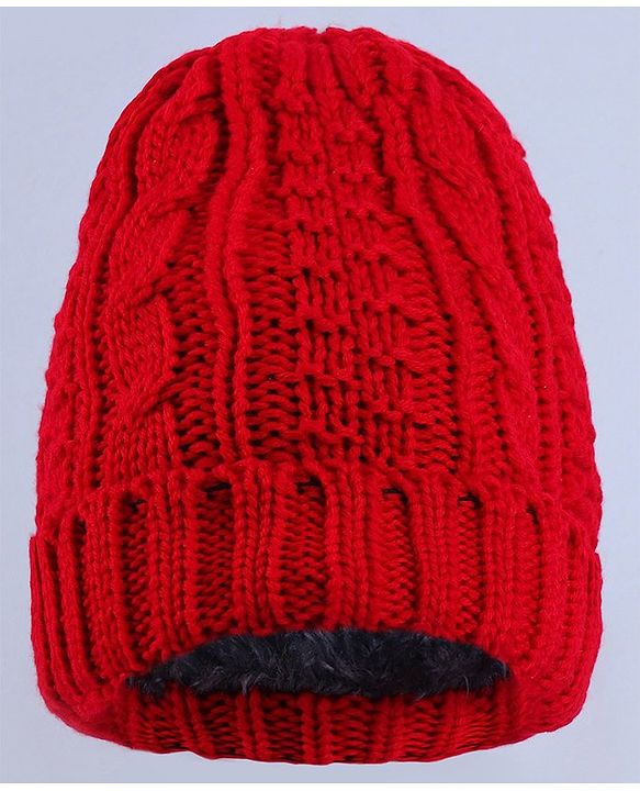 Pine Kids  Winter Cap with Cable Knit Design - Red