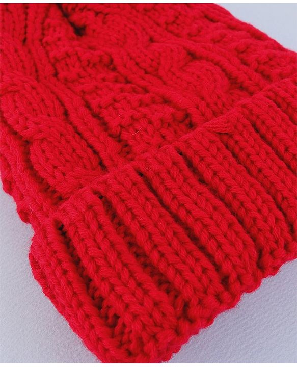 Pine Kids  Winter Cap with Cable Knit Design - Red