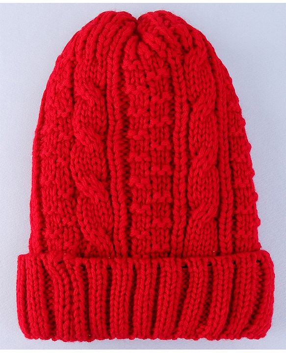 Pine Kids  Winter Cap with Cable Knit Design - Red
