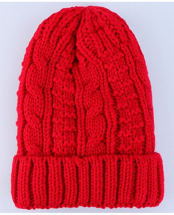 Pine Kids  Winter Cap with Cable Knit Design - Red