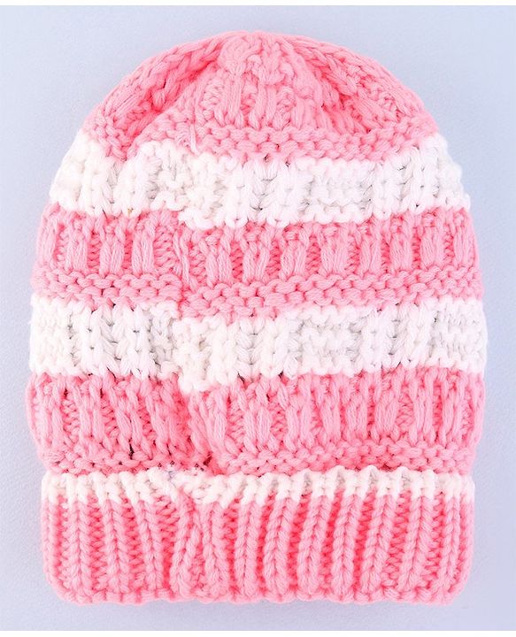 Pine Kids Winter Cap with Crochia  Knit Design - Pink & White