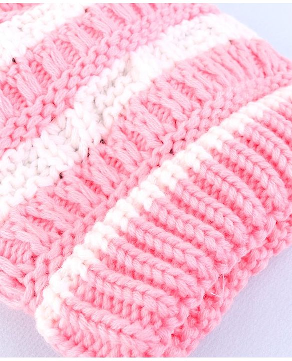 Pine Kids Winter Cap with Crochia  Knit Design - Pink & White