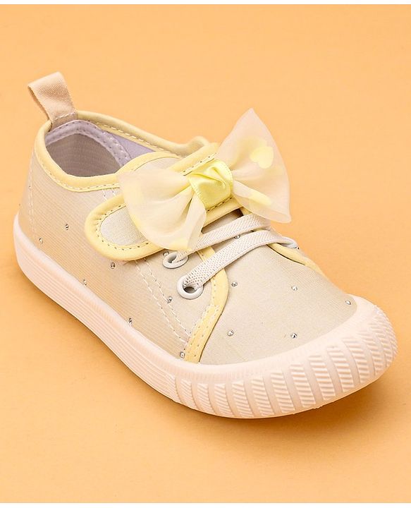Cute Walk by Babyhug Casual Lace Up Shoes With Bow Applique - Yellow