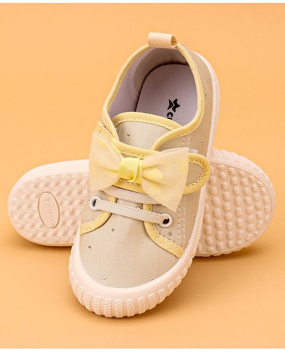 Cute Walk by Babyhug Casual Lace Up Shoes With Bow Applique - Yellow