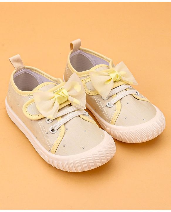 Cute Walk by Babyhug Casual Lace Up Shoes With Bow Applique - Yellow