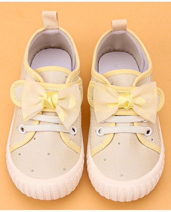 Cute Walk by Babyhug Casual Lace Up Shoes With Bow Applique - Yellow