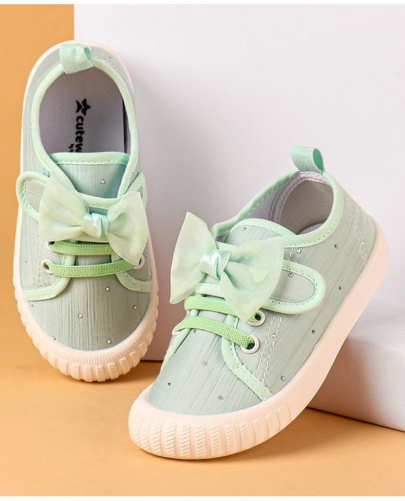 Cute Walk by Babyhug Casual Lace Up Shoes With Bow Applique - Yellow
