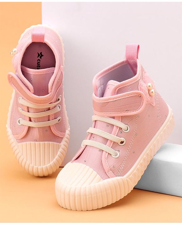 Cute Walk by Babyhug Casual Shoes with Lace up & Velcro Closure - Pink
