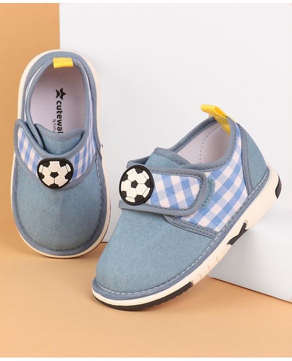 Cute Walk by Babyhug Musical Casual Shoes with Velcro Closure and Football Patch- Blue