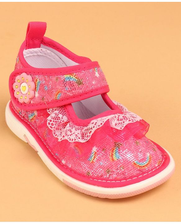 Cute Walk by Babyhug  Musical Casual Shoes Rainbow & Stars Print With Lace Detailing - Fuchsia