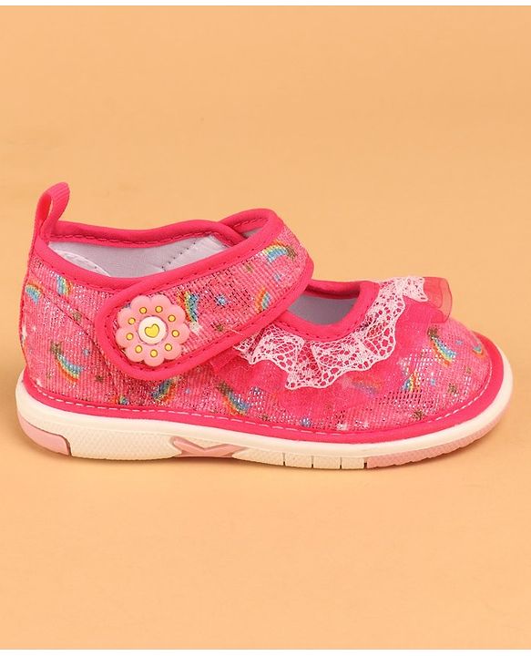 Cute Walk by Babyhug  Musical Casual Shoes Rainbow & Stars Print With Lace Detailing - Fuchsia