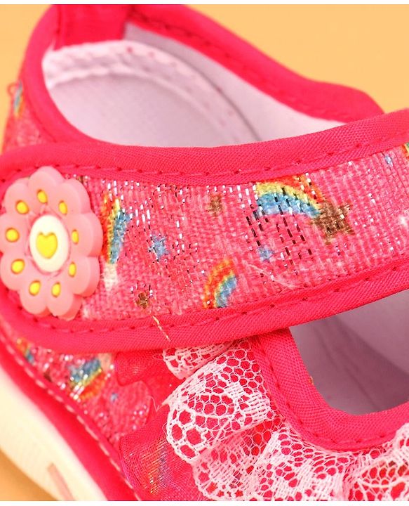 Cute Walk by Babyhug  Musical Casual Shoes Rainbow & Stars Print With Lace Detailing - Fuchsia