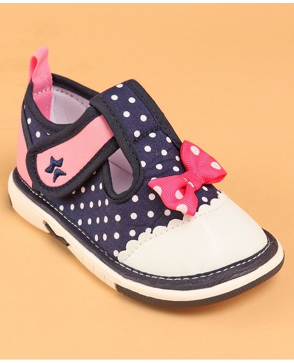 Cute Walk by Babyhug Musical  Shoes with Velcro Closure Polka Dot Print - Navy Blue