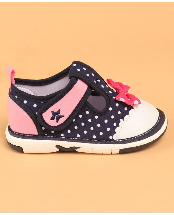 Cute Walk by Babyhug Musical  Shoes with Velcro Closure Polka Dot Print - Navy Blue