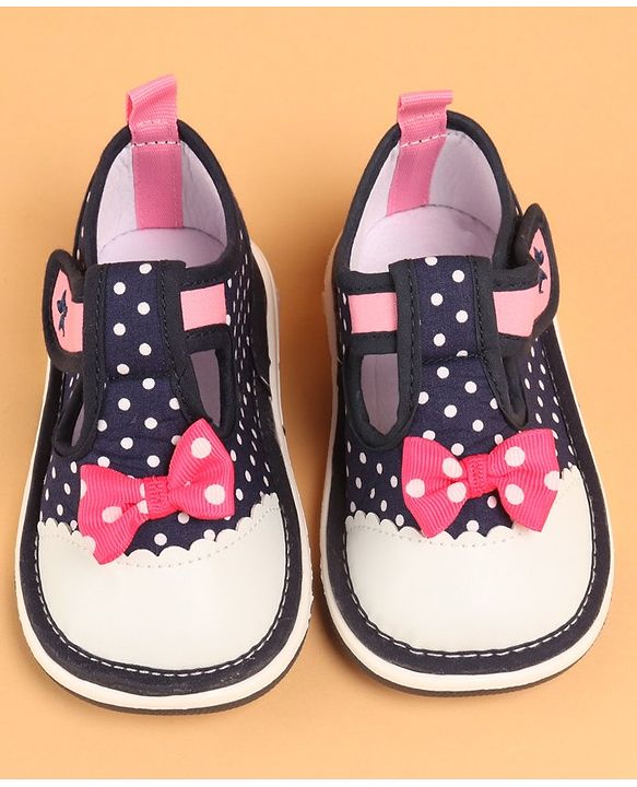 Cute Walk by Babyhug Musical  Shoes with Velcro Closure Polka Dot Print - Navy Blue