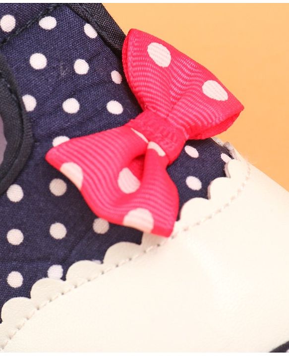 Cute Walk by Babyhug Musical  Shoes with Velcro Closure Polka Dot Print - Navy Blue