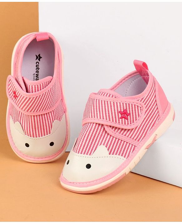 Cute Walk by Babyhug Velcro Closure Musical Stripe Casual Shoes - Pink