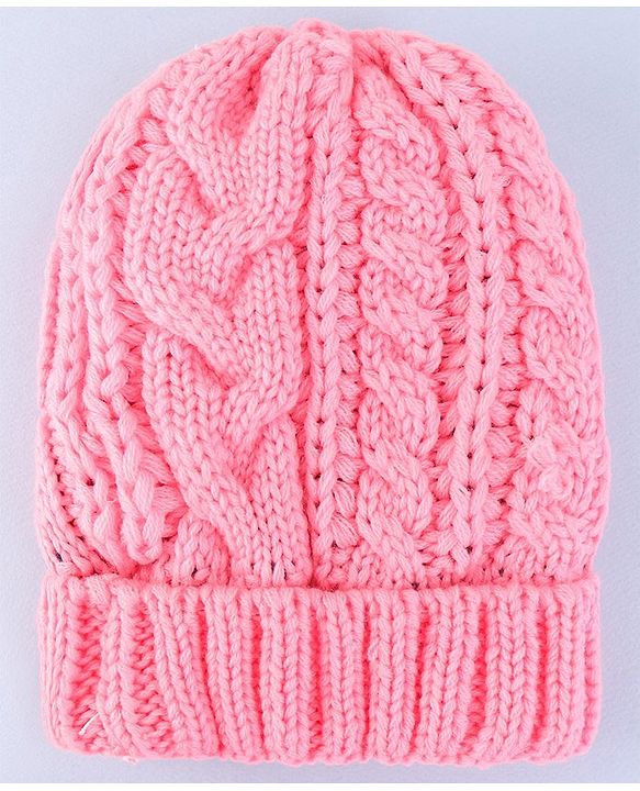 Pine Kids Winter Cap with Cable Knit Design - Pink