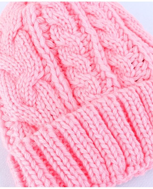 Pine Kids Winter Cap with Cable Knit Design - Pink