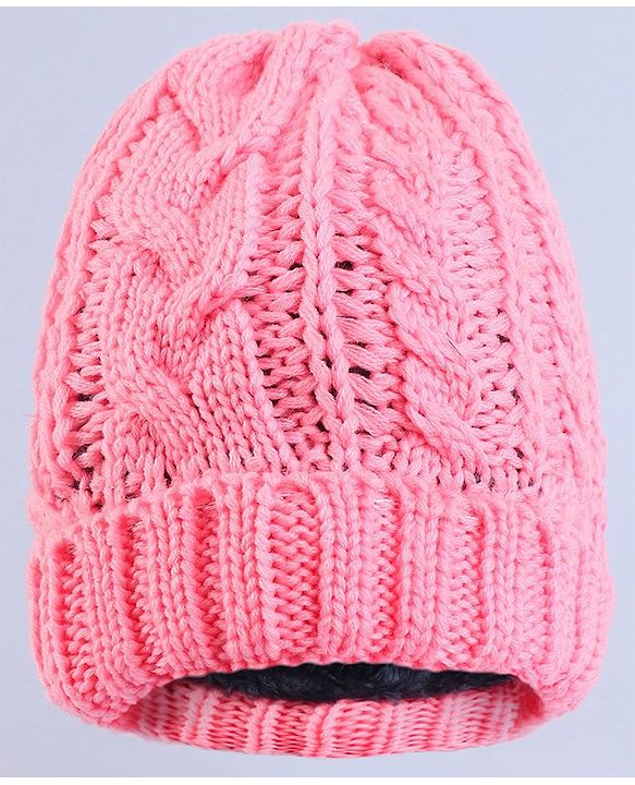 Pine Kids Winter Cap with Cable Knit Design - Pink