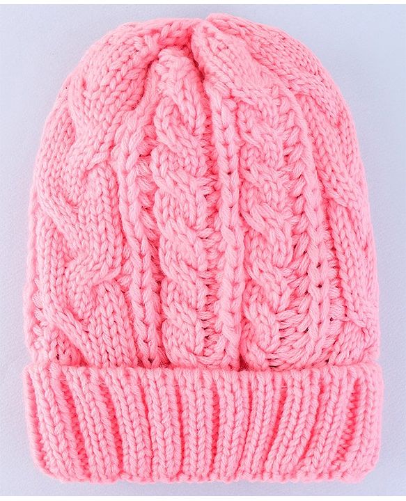 Pine Kids Winter Cap with Cable Knit Design - Pink