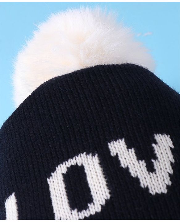 Pine Kids Knit Winter Cap Text Embroidery Black - Diameter 15 cm