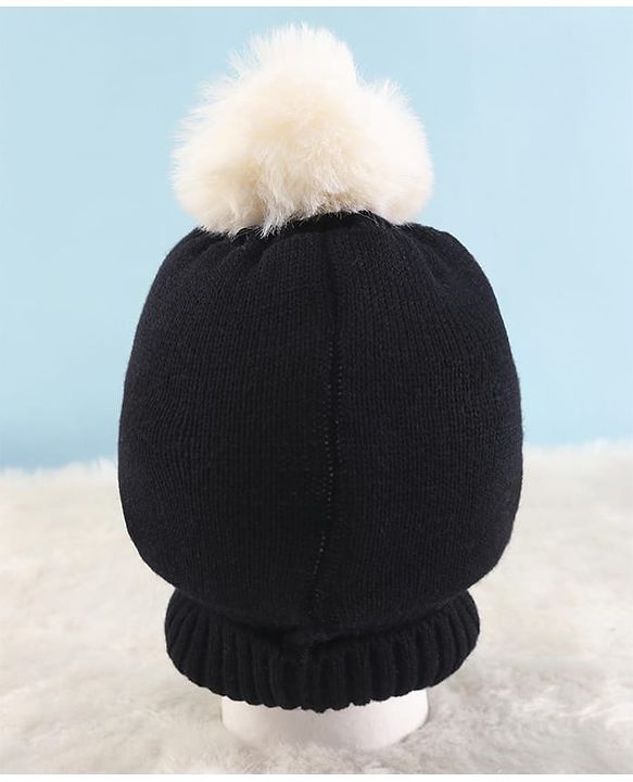 Pine Kids Knit Winter Cap Text Embroidery Black - Diameter 15 cm