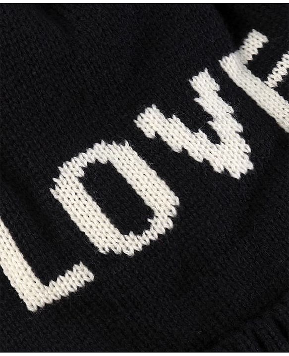 Pine Kids Knit Winter Cap Text Embroidery Black - Diameter 15 cm